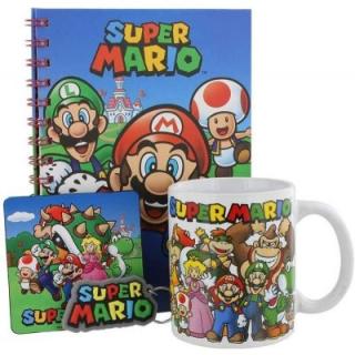 Ajándék készlet - Super Mario jegyzetfüzet, bögre, alátét, kulcstartó