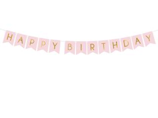 Banner - Happy Birthday világos rózsaszín 15 x 175 cm