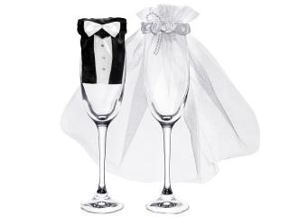 Esküvői dísz poharakra - Vőlegény menyasszonnyal