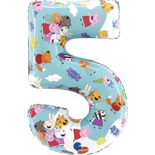 Fólia lufi 5-ös születésnapi szám - Peppa Malac 66 cm
