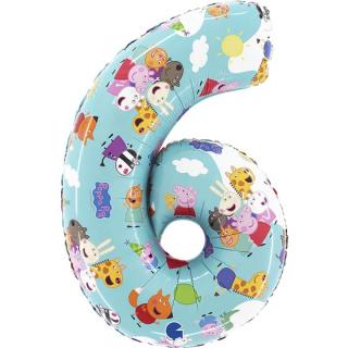 Fólia lufi 6-os születésnapi szám - Peppa Malac 66 cm