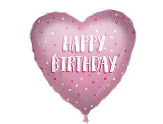 Fólia lufi - Happy Birthday Rózsaszín szívek 46 cm