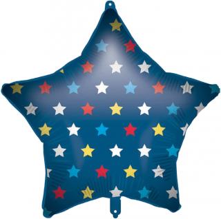Fólia lufi kék csillag - Színes csillagocskák 46 cm