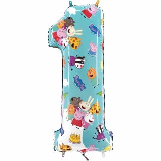 Fólia lufi születésnapi szám 1 - Peppa Malac 66 cm