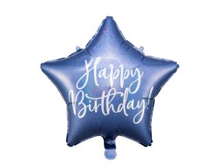 Fóliás lufi csillag - Happy Birthday király kék  40 cm