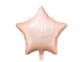 Fóliás lufi csillag - Happy Birthday púder rózsaszín 40 cm