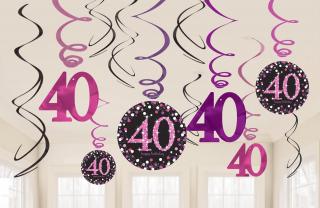 Függő dekoráció 40. születésnap - csillogó rózsaszín