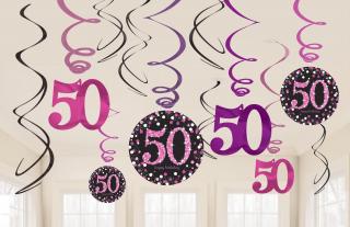 Függő dekoráció 50. születésnap - csillogó rózsaszín