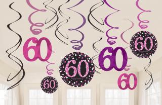 Függő dekoráció 60. születésnap - csillogó rózsaszín