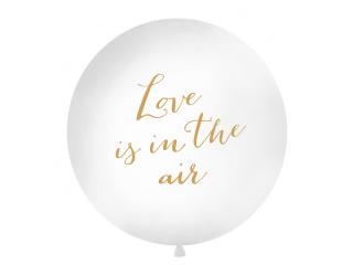 Gömb alakú latex lufi fehér - arany Love is in the air 1 m