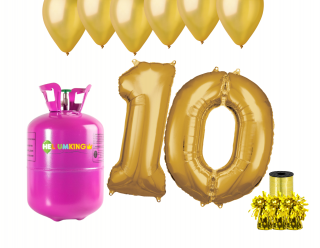 Hélium parti szett 10. születésnapra  arany színű lufikkal