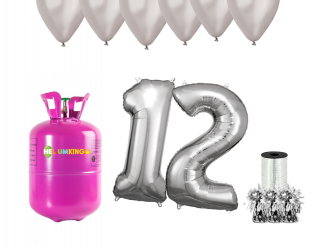 Hélium parti szett 12. születésnapra ezüst színű lufikkal