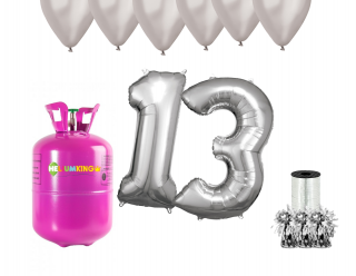 Hélium parti szett 13. születésnapra ezüst színű lufikkal