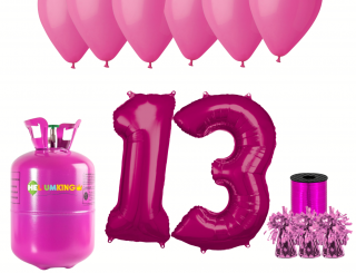 Hélium parti szett 13. szülinapra rózsaszín lufikkal