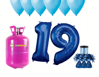 Hélium parti szett 19. születésnapra kék színű lufikkal