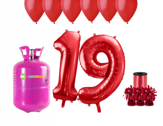 Hélium parti szett 19. születésnapra piros színű lufikkal