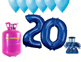 Hélium parti szett 20. születésnapra kék színű lufikkal