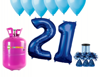Hélium parti szett 21. születésnapra kék színű lufikkal