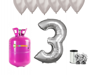 Hélium parti szett 3. születésnapra ezüst színű lufikkal