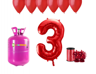 Hélium parti szett 3. születésnapra piros színű lufikkal