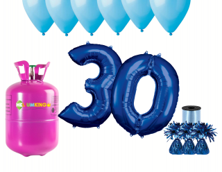 Hélium parti szett 30. születésnapra kék színű lufikkal