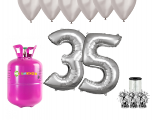 Hélium parti szett 35. születésnapra ezüst színű lufikkal