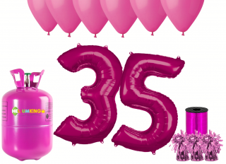 Hélium parti szett 35. születésnapra rózsaszín színű lufikkal