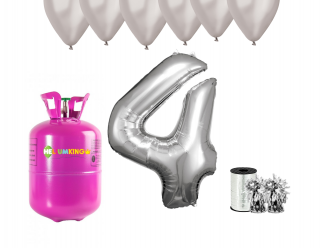 Hélium parti szett 4. születésnapra ezüst színű lufikkal