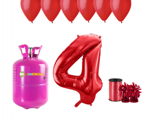 Hélium parti szett 4. születésnapra piros színű lufikkal