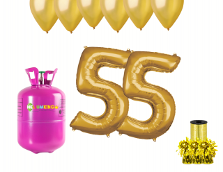 Hélium parti szett 55. születésnapra arany színű lufikkal