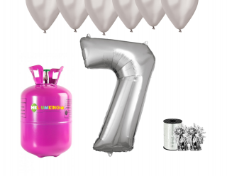 Hélium parti szett 7. születésnapra ezüst színű lufikkal