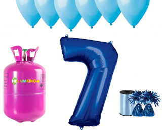 Hélium parti szett 7. születésnapra kék színű lufikkal