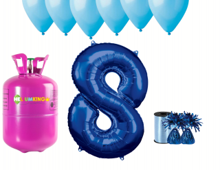 Hélium parti szett 8. születésnapra kék színű lufikkal