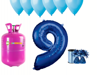 Hélium parti szett 9. születésnapra kék színű lufikkal