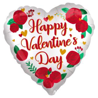 Jumbo fólia lufi szív rózsa - Happy Valentines Day