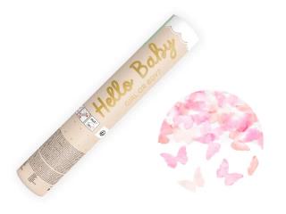 Konfetti ágyú Hello Baby - Rózsaszín pillangók 20 cm