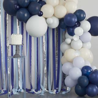 Lufi girland - Kék, krém és ezüst színű - szalagokkal