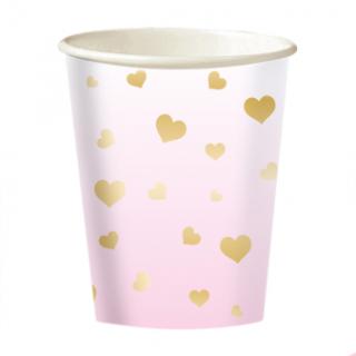 Papír poharak - Rózsaszín arany szivecskékkel 250 ml 8 drb