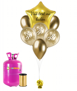 Személyre szabott hélium parti szett arany - 30. születésnap 19 db