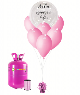 Személyre szabott hélium parti szett rózsaszín - Áttetsző lufi 16 db