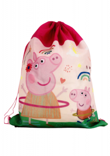 Zsinórral összehúzható táska - Peppa Malac (rózsaszín-zöld)