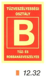 B  tűzveszélyességi osztály, után világítós tábla 12.32