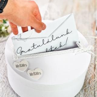 Esküvői persely fehér csipkés-szíves 25cm