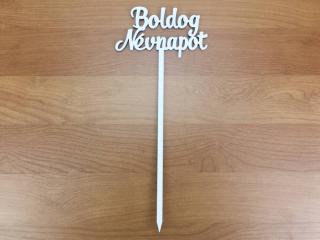 Fa - Beszúrós  "Boldog névnapot" felirat fehér 10,5cm