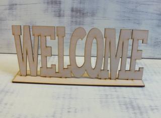 Natúr fa - "Welcome" tábla talpas 25cm