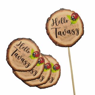 Nyomtatott dekorkarton - Hello Tavasz faszelet katicás 5db/csomag