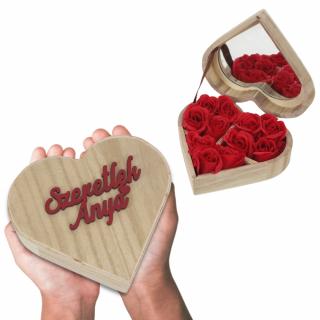 Szappanrózsa szív dobozban "Szeretlek anya" felirattal piros