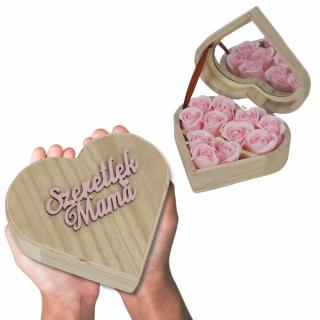Szappanrózsa szív dobozban "Szeretlek mama" felirattal rózsaszín