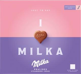 Milka I Love Milka Strawberry csokis doboz, epres töltelék 110 g