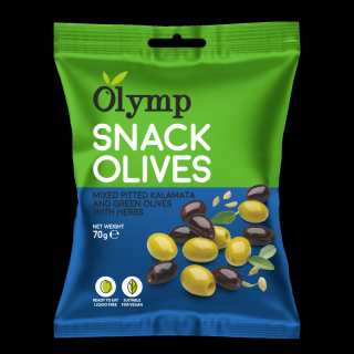 Olymp Mix Kalamata sötét és zöld magozott olajbogyó fűszernövényekkel 70 g